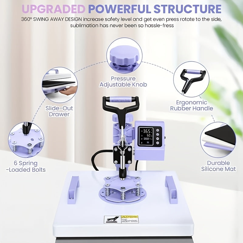 11pcs 8-in-1 - 15"x15"/12"x15" Heat Press Set for T-Shirts, Bags, Pillows, Hats, Beanies, Roller - 12"x10" T-Shirt Machine(Weight 25.35 Lbs) & 15"x15" Auto Single-Workbench & 15"x15" Auto Dual-Workbench Heat Press Only for Cloth, Shirts, Canvas Bags