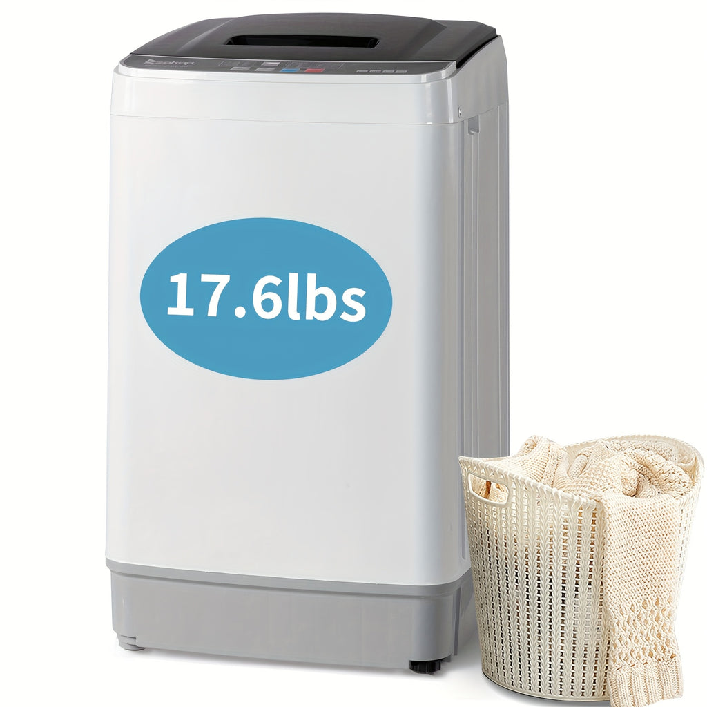 Full Automatic Portable Washer with Spin Dry Cycle, 15.6/17.6/17.8/25/30 Lbs Top Load Washing Machine And Dryer Combo with Drain Pump | 10 Programs, 8 Water Levels | for Apartment, RV, Dorm