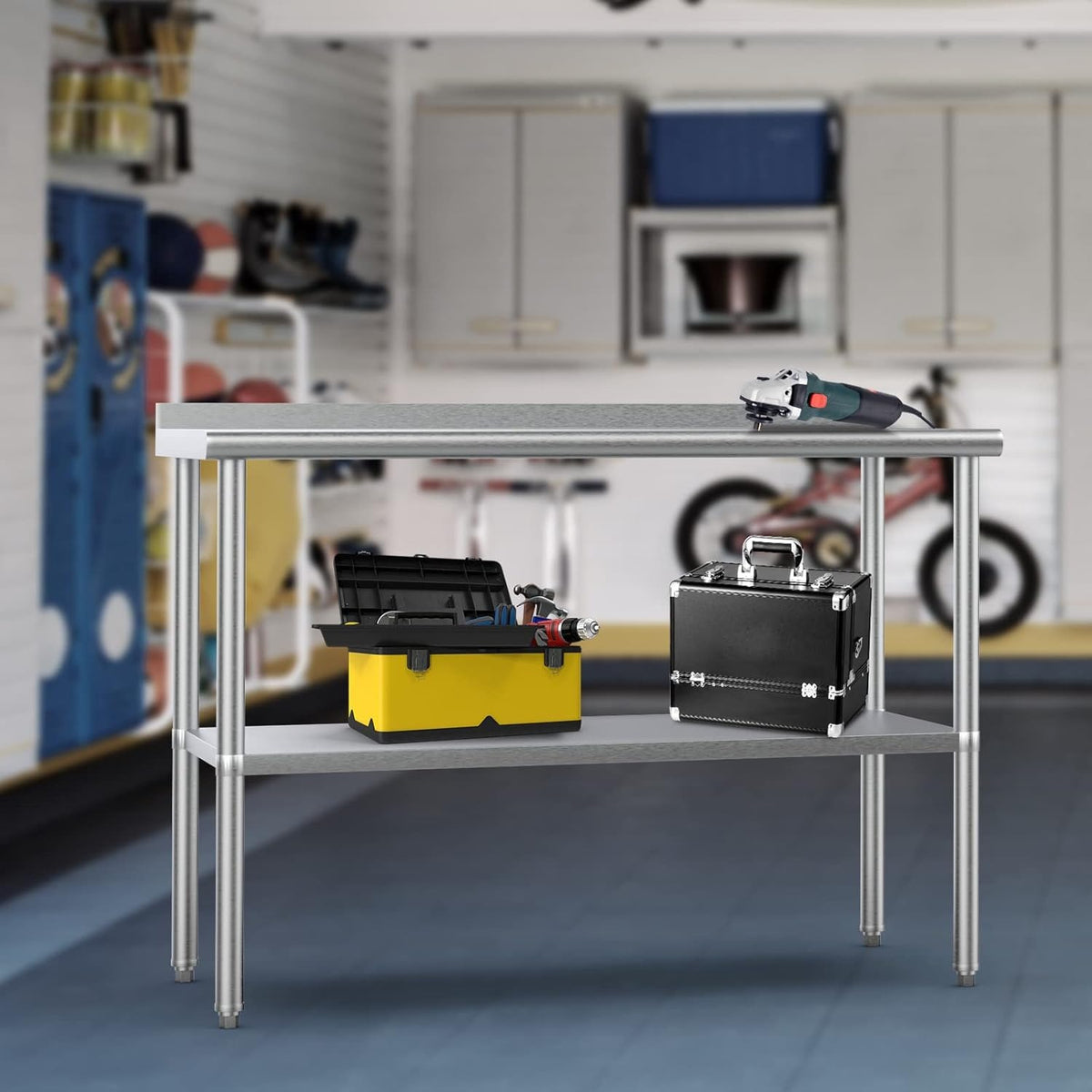 Stainless steel ready-made workbench, commercial heavy-duty workbench and workstation, suitable for metal dining tables in kitchens, restaurants, homes and hotels, with adjustable base frame and waterproof board