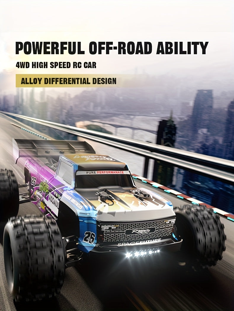 Flypear 4WD Brushless RC Car, 60+KM/H All Terrain High-Speed Off-Road Truck, Aluminum Alloy Chassis, 2.4Ghz Remote Control, Supports Vehicles Racing Together, Three-Wire 17G Digital Servo, LED Lights