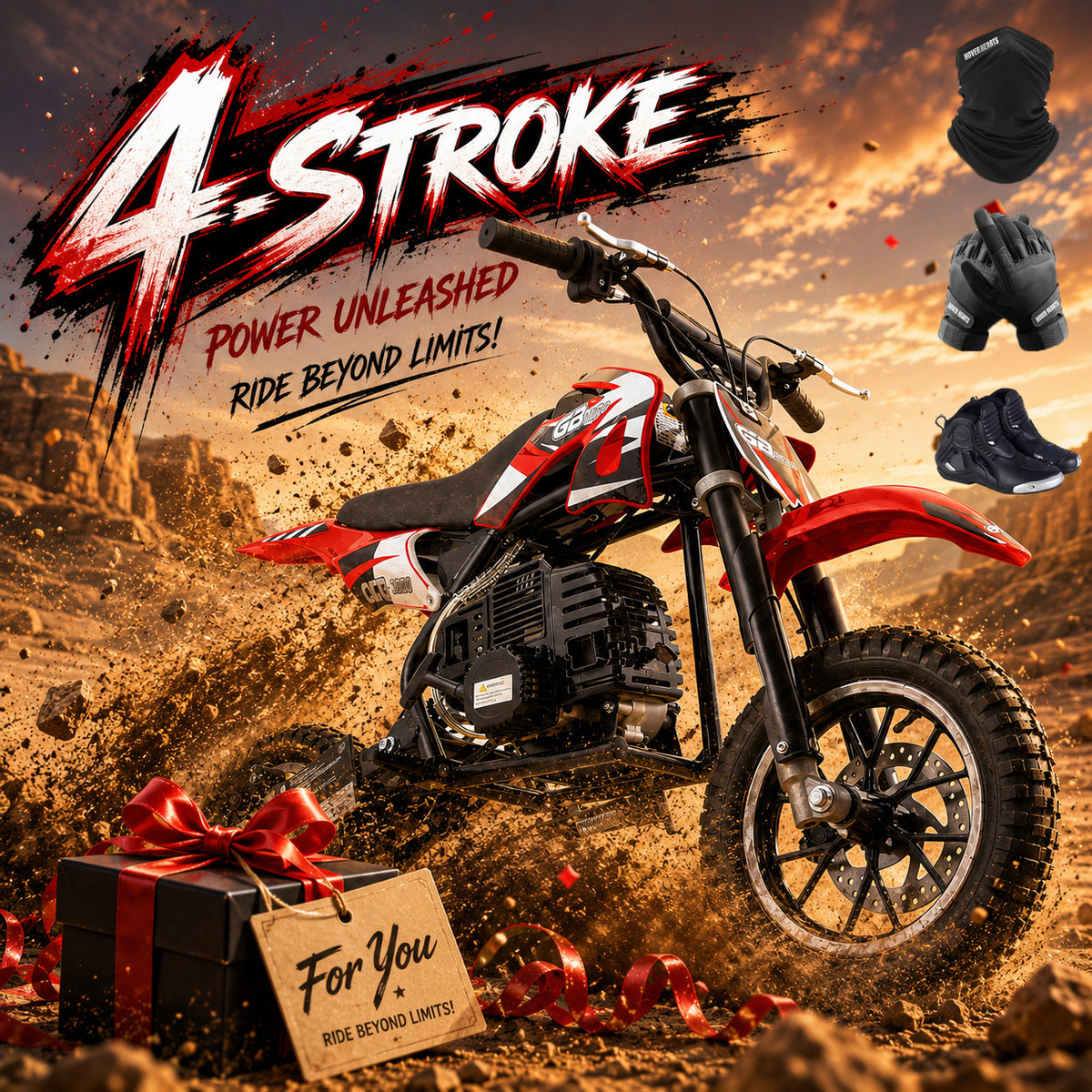 4-Stroke Gas Mini Off-Road Racing Motorcycle, Pocket Motorcycle, Two-Stroke Off-Road Racing Motorcycle, Gasoline-Powered Off-Road Racing Motorcycle, Equipped with Off-Road Tires, Shock Absorbers, Pull Start, Front and Rear Disc Brakes, Top Speed 20 mph-