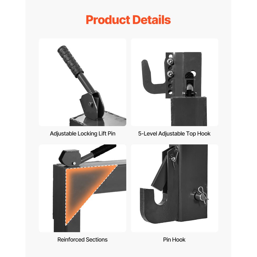 3-Point Quick Hitch with 2" Receiver Category 1 & 2 Tractor Hitch 3000lb Black/Orange/Green