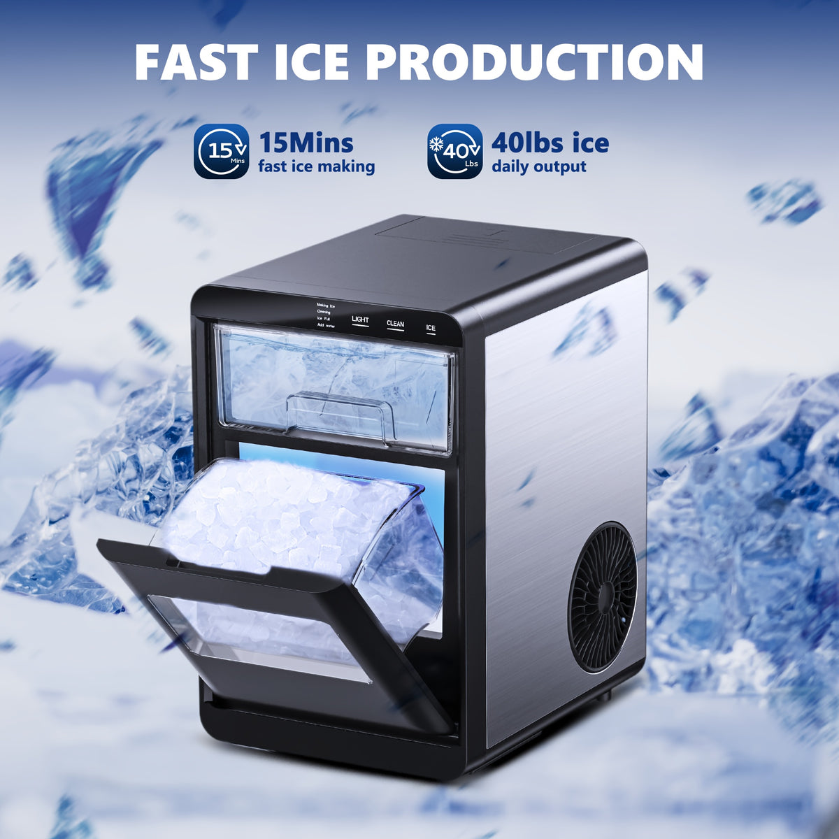 Countertop Nugget Ice Maker, 34/44Lbs Daily Production, Auto-Cleaning Pellet Ice Machine | Mini Fridge, Compact Refrigerator, Comes With Ice Scoop & Basket, Sonic Ice Machine Ideal For Home/Office/Kitchen