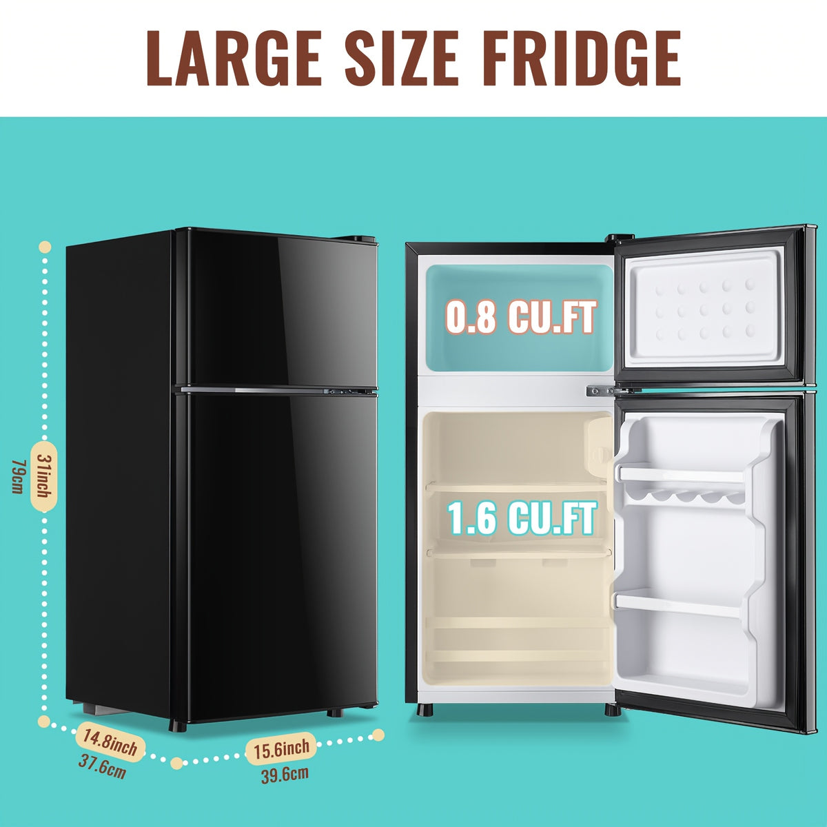 [Compact Refrigerator] 5.0/4.5/2.4 Cu.Ft. Compact Refrigerator with Freezer Suitable for Office, Kitchen, Dorm & Bedroom, Mini Fridge with 2 Doors, 7-Tier Thermostat, Direct-Cool Cooling System, ABS Cabinet & Compressor Cooling, Low Voltage ( Plug)
