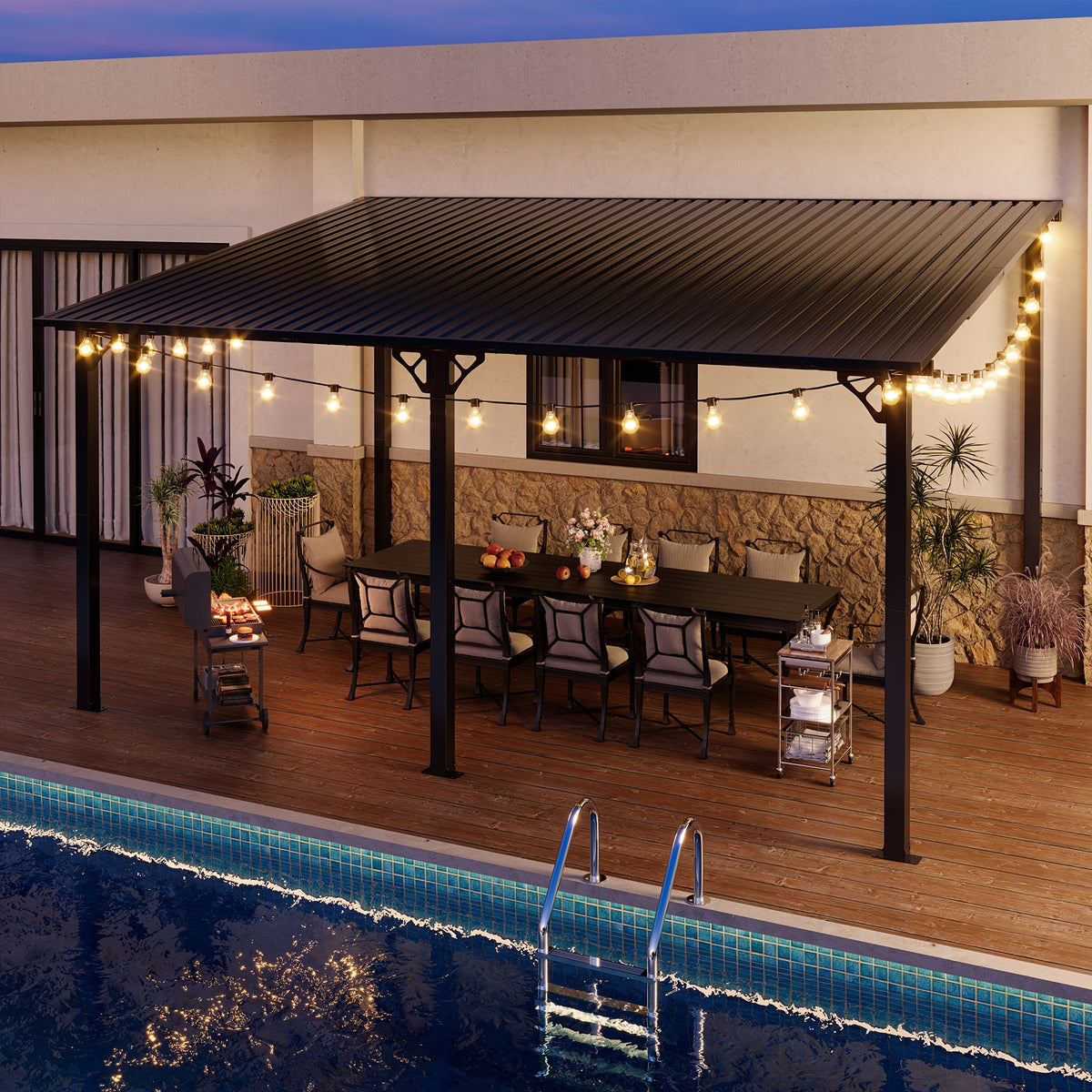 10x10/10x12/10x14ft Lean to Gazebo, Outdoor Pergolas And Gazebos, Awnings for Patio Covers, for Shade And Rain Outdoor Gazebo for Patios, Decks, Backyard