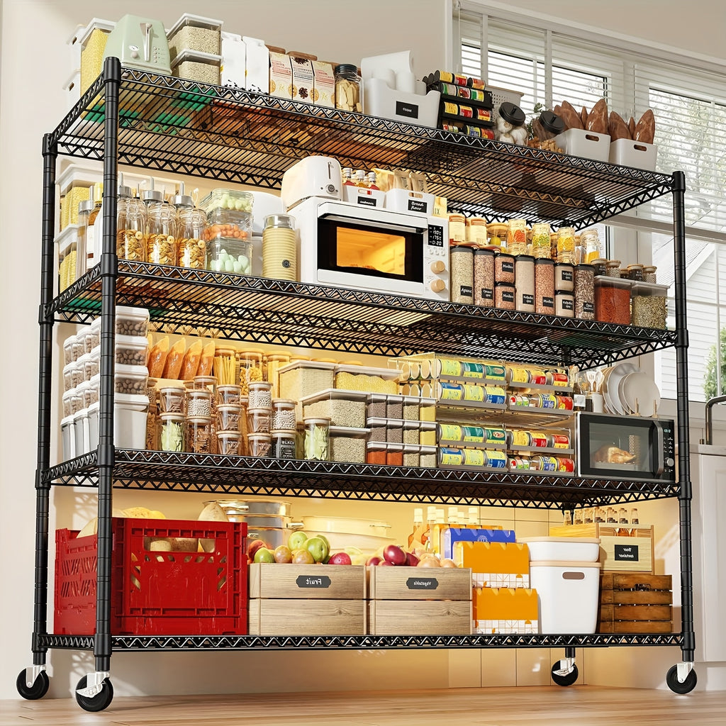 REIBII Storage Shelves 3200 LBS Capacity Wire Shelving with Wheels Heavy Duty Metal Shelf for Warehouses, Garage, Kitchens, School, Commercial Shelf, 73" H X 60" W X 18" D, Utility Shelves
