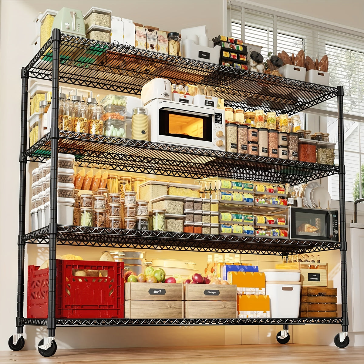 REIBII Storage Shelves 3200 LBS Capacity Wire Shelving with Wheels Heavy Duty Metal Shelf for Warehouses, Garage, Kitchens, School, Commercial Shelf, 73" H X 60" W X 18" D, Utility Shelves
