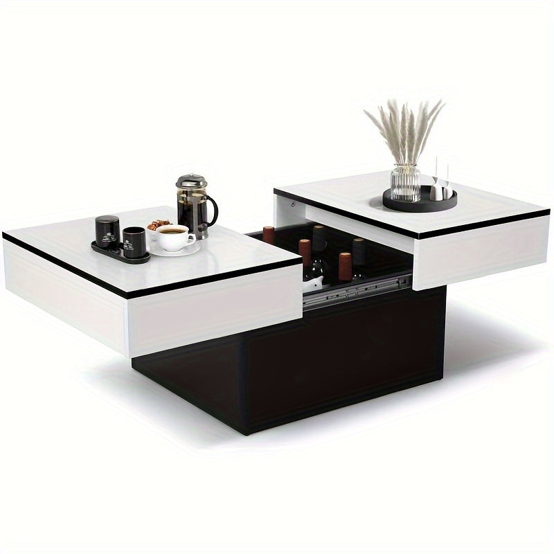 Modern Coffee Table with Sliding Marble Top and Hidden Storage