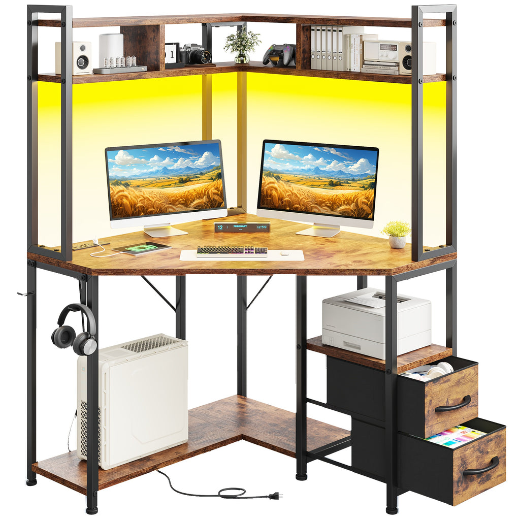 Computer Desk with Hooks And Storage, Ample Storage Space, Suitable for Various Space Uses
