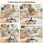 Office Criss Cross Chair with Wheels & Armrests, Comfy Wide Vanity Chair, Height Adjustable Computer Office Desk Chairs for Home, Makeup, Bedroom, Stable & Comfortable