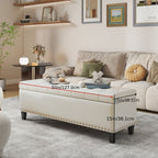 51-Inch Storage Ottoman Bench, Upholstered End of Bed Ottoman Bench with Storage and Seating, Large Faux Leather Bench for Foot Rest in Bedroom, Living Room, Entryway, Hallway