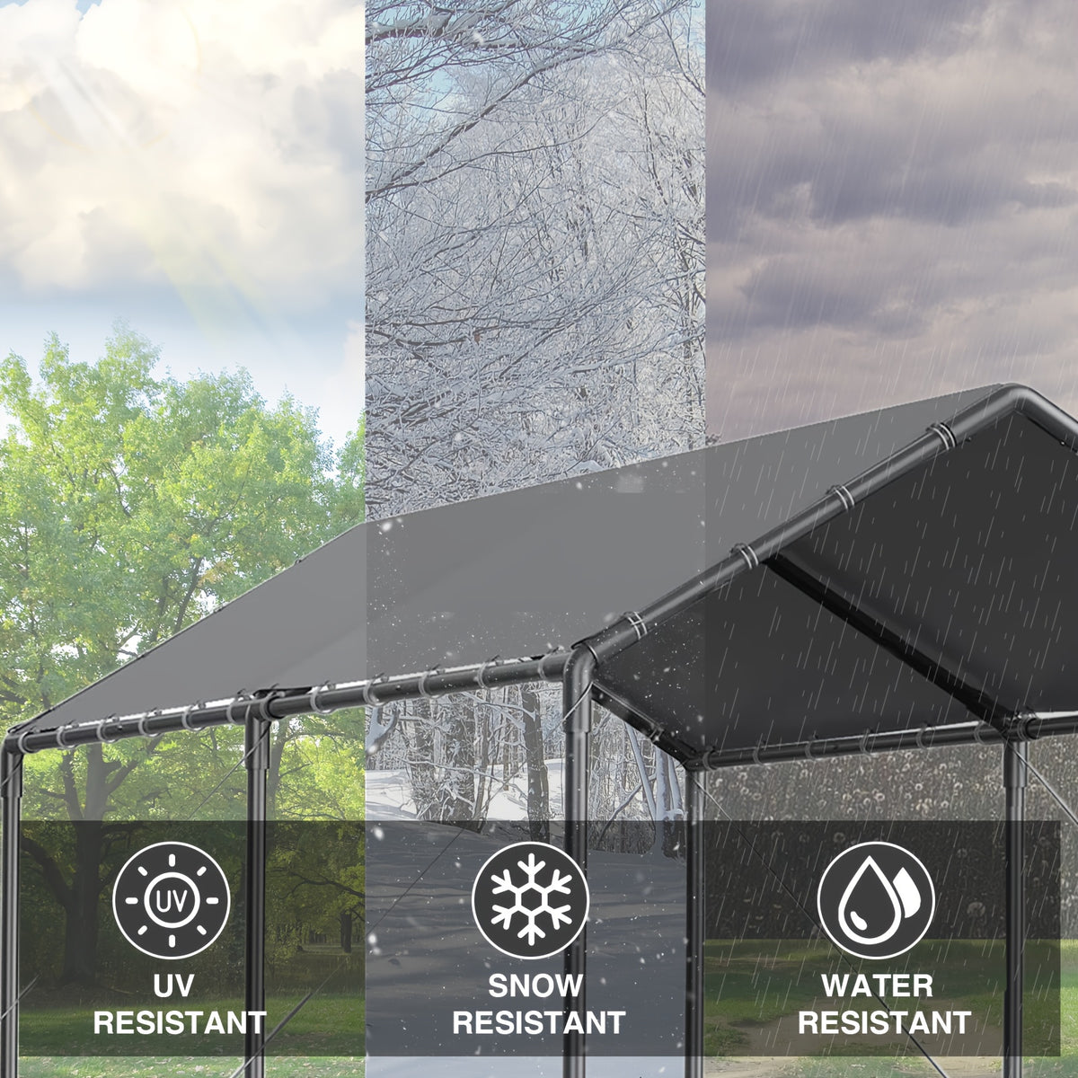 10x20ft Portable Outdoor Garage Canopy with Reinforced Metal Poles & Waterproof Cover - Durable Grey Canopy for Outdoor Storage, Camping, and Backyard Use, Canopy for Outside