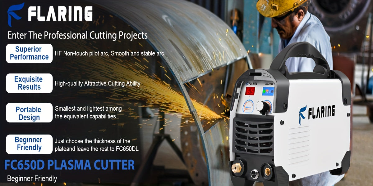 FLARING FC650D Plasma Cutter, 65A Dual-Voltage Machine for Metalwork in the Shop or at the Jobsite