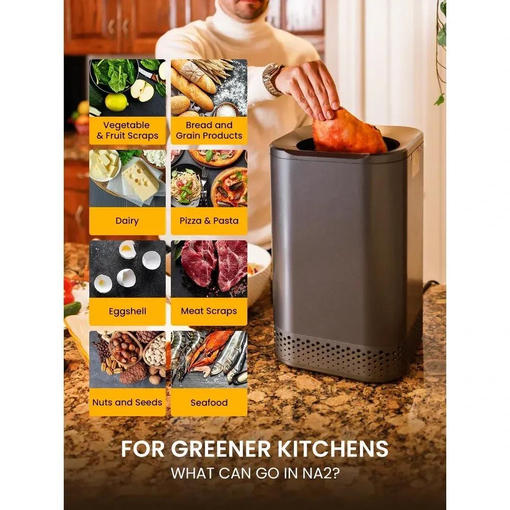 Smart Kitchen Electric Waste Composter, 2.5L Auto Food Cycler, Single Button, Grind Dry Kitchen Waste, 2X Drying- Electric Countertop Compost Bin (Stainless Steel)
