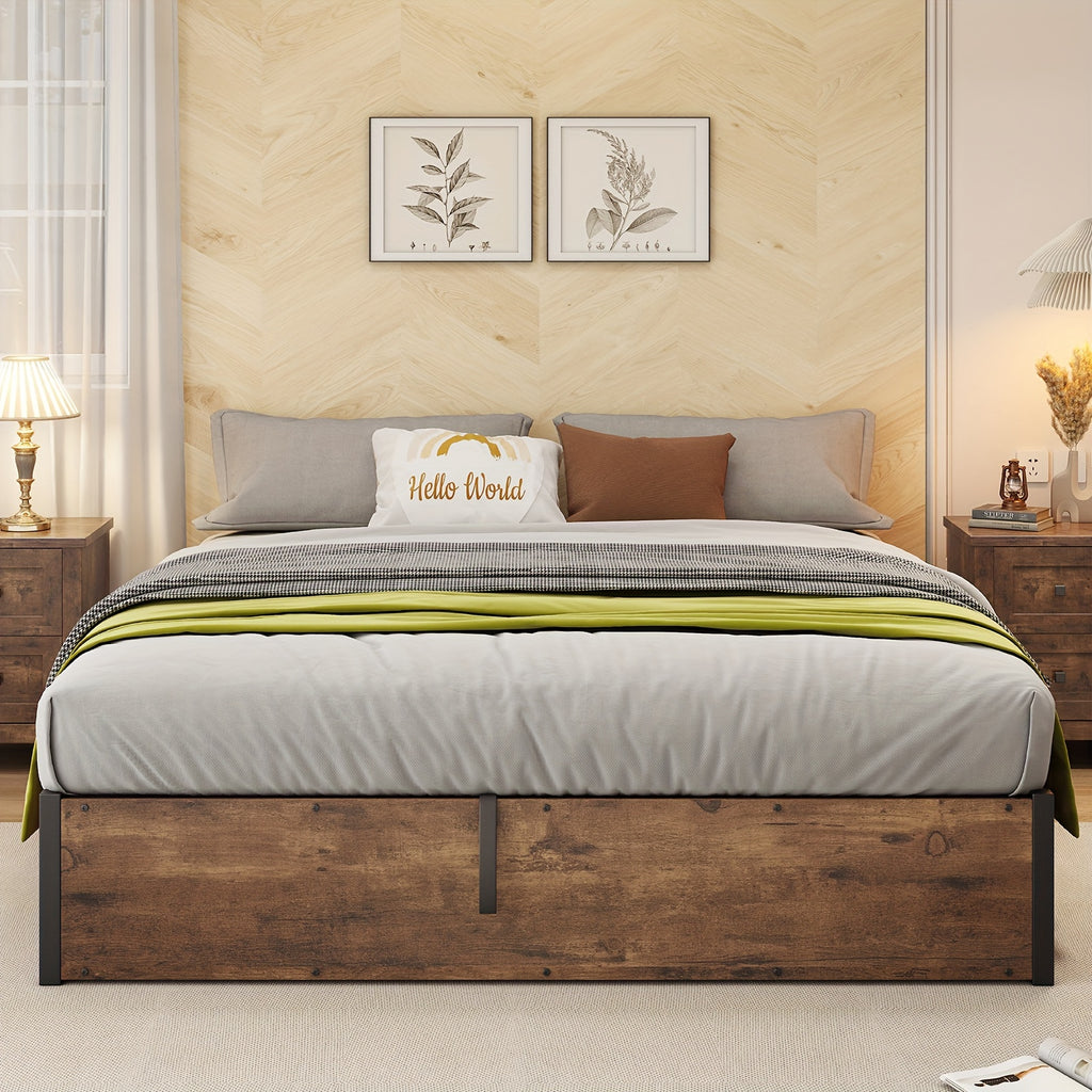 Lift Up Storage Bed with Storage Underneath, Wooden Platform Bed Frame, Solid Wood Slats Support, No Fixed Headboard, No Box Spring Needed