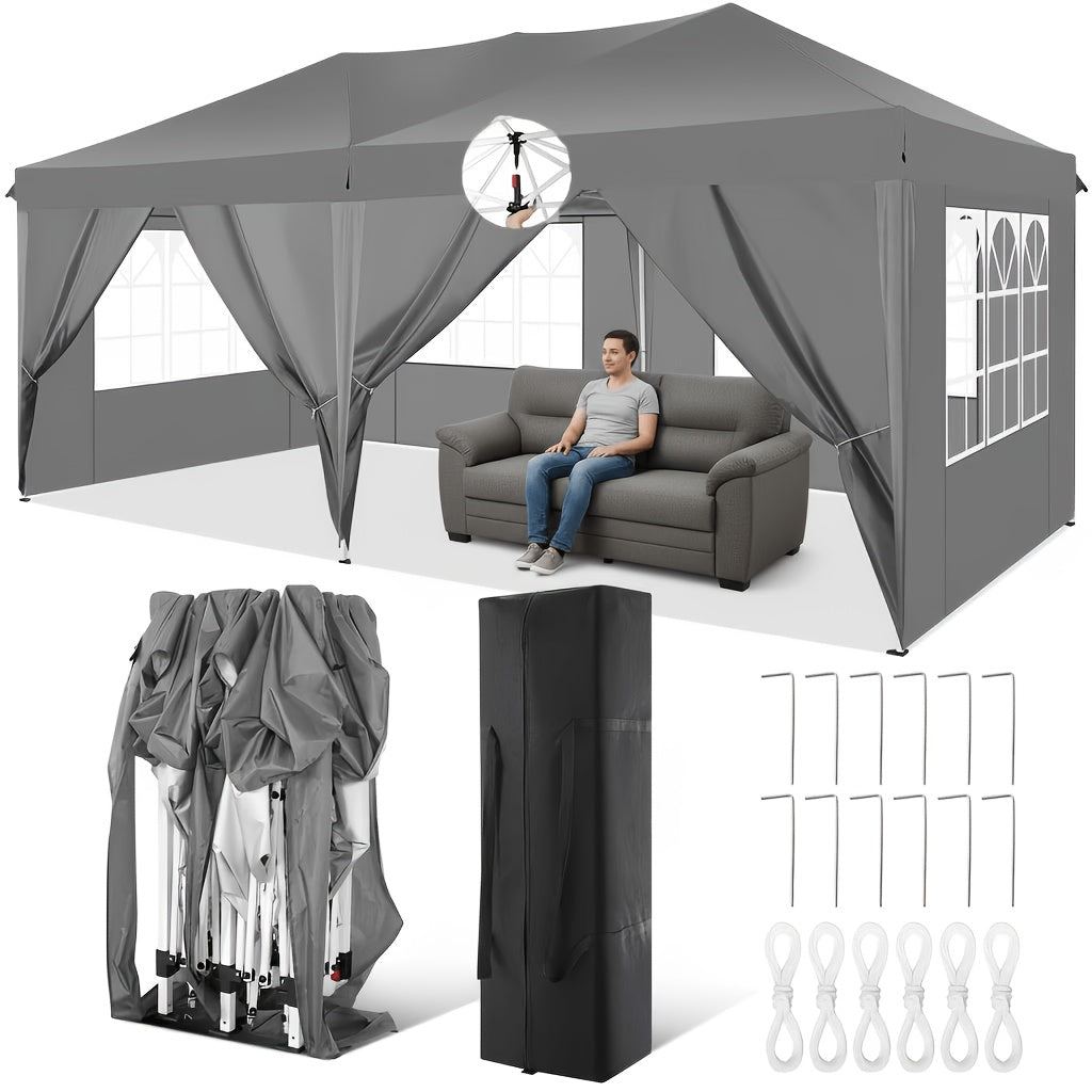 10X20Ft Heavy Duty Canopy, Pop-Up Design with 6 Side Walls, Suitable for Party Events Weddings, Roller Pack, Upgraded Thickened Hexagonal Legs