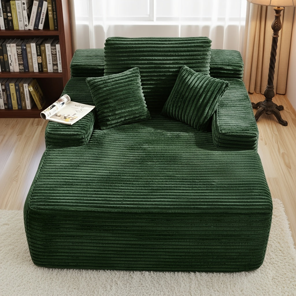 46.5 Inch Wide Flannel Boneless Chaise Lounge Chair Sofa Bed with 2 Throw Pillows And Cushion, Comfy Cloud Couch Reading Chair Deep Seat Sleeper Sofa for Living Room, Apartment, Bedroom, Gaming Room| No Assembly Required