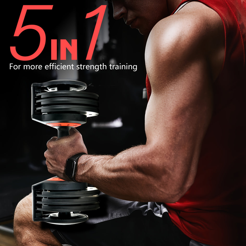 Set of Adjustable Dumbbells Weighing Up to 55 Pounds, Featuring Weights of 11, 22, 33, 44, And 55 Pounds. This Compact 5-In-1 Dumbbell Set Allows for Quick Adjustments, Making It Ideal for Full-Body Workouts And Home Fitness Routines