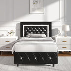 HOMBCK Twin Full Queen King Bed Frame, Padded Platform Bed with Button Tufting Headboard, Princess Platform Bed with Diamond Design, Halloween Decoration, Wooden Strip Support, No Spring Box Needed, Easy to Assemble, Pink/White/Black/Beige