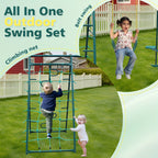 Swing Sets For Backyard With Saucer Swing, Belt Swing, Glider, Climbing Rope, Climbing Ladder, Basketball Rim, 6 In 1 Swing Set