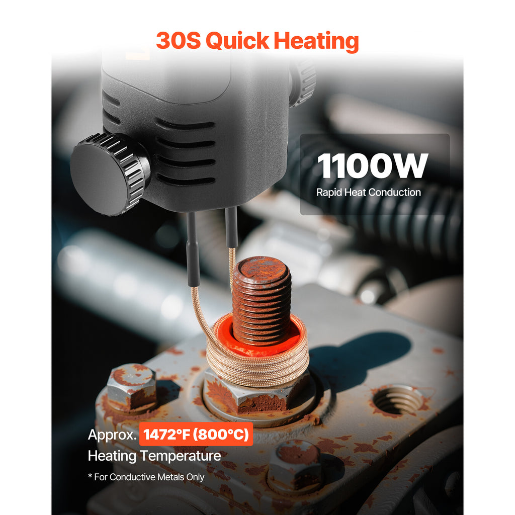 VEVOR Induction Heater Bolt Removal, 1100W 110V Magnetic Induction Heater Kit, Handheld Nut Buster Tool, Mini Heating Machine for Rusty Screw Removing, Car Garage Repairing Tools with 3 Coil