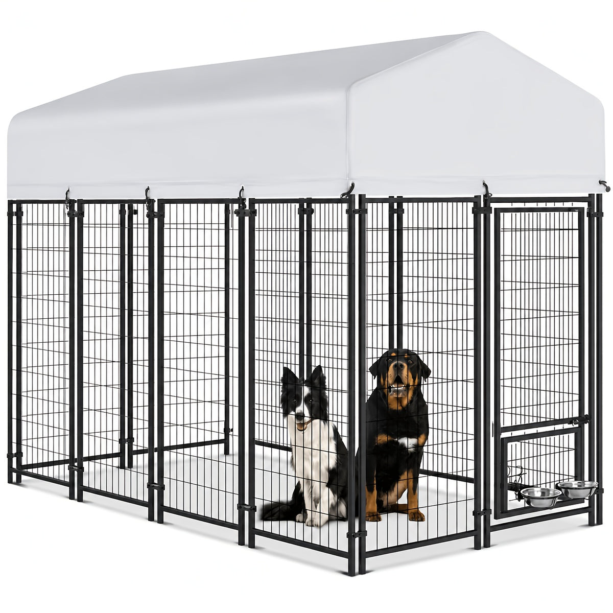 TOWALKER Outdoor Dog Enclosure for Big Dogs, Sturdy Welded Wire Steel Dog Play Area Fence Featuring a Secure Lock, Pet Pen with Uv-Resistant Roof Cover for Outdoor Use