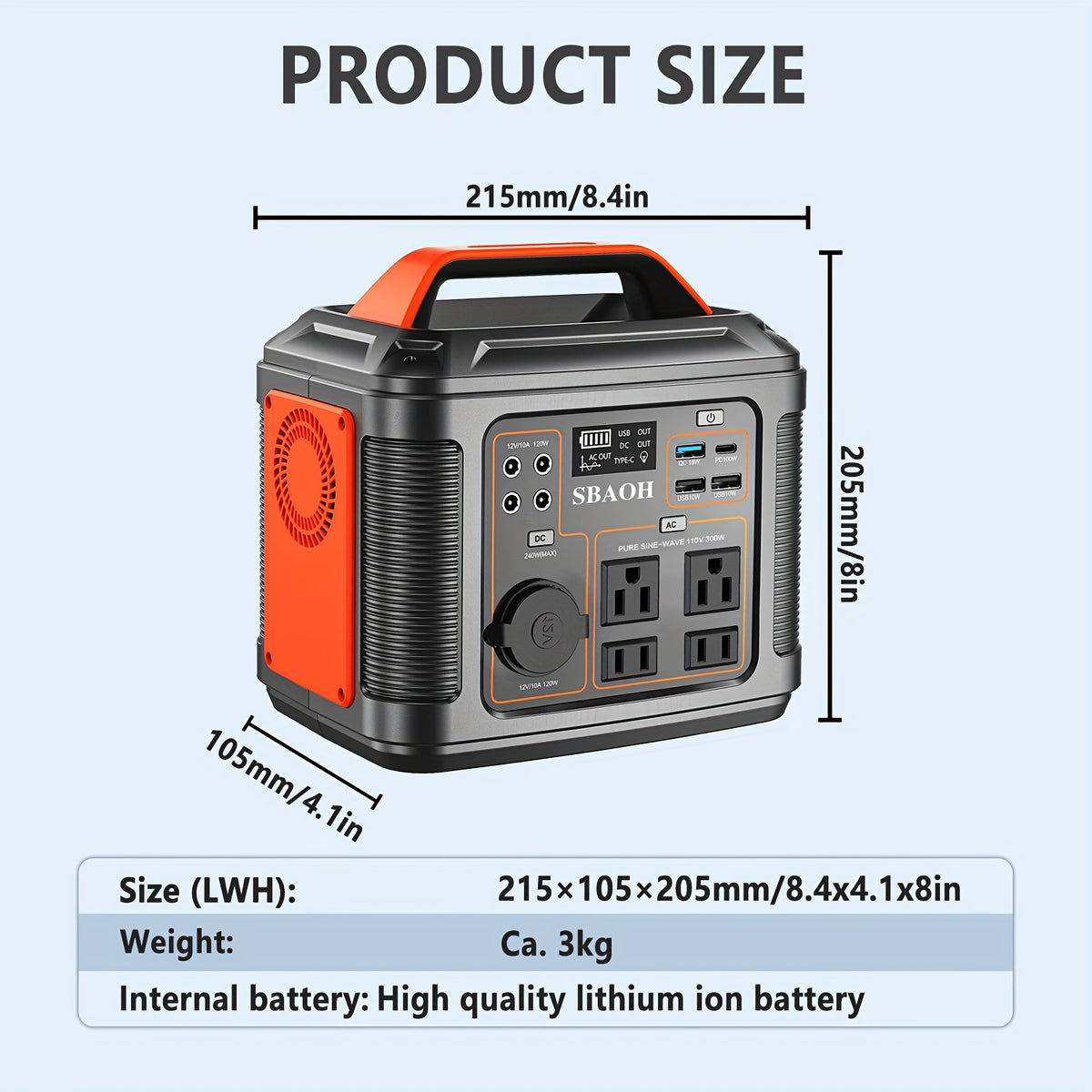 SBAOH Portable Power Station, 300W 296Wh Power Supply Quick Charge/110V AC Outlets/DC Ports And LED Flashlight, Lithium Battery Backup for Home Outdoor Travel Camping Blackout