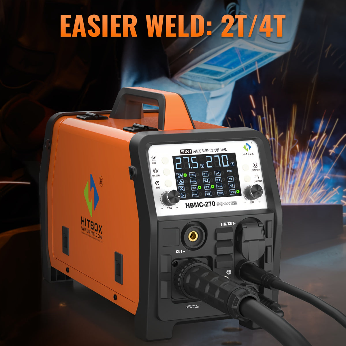 HITBOX 200A 6-In-1 Multi-Process Welder, Gasless MIG/ HF TIG/ Stick/ Plasma Cutter 40A/ Spot Welder, 110V 230V Dual Voltage Welding Machine with Synergy & Large LED Display, Ideal for Home & Auto Repair
