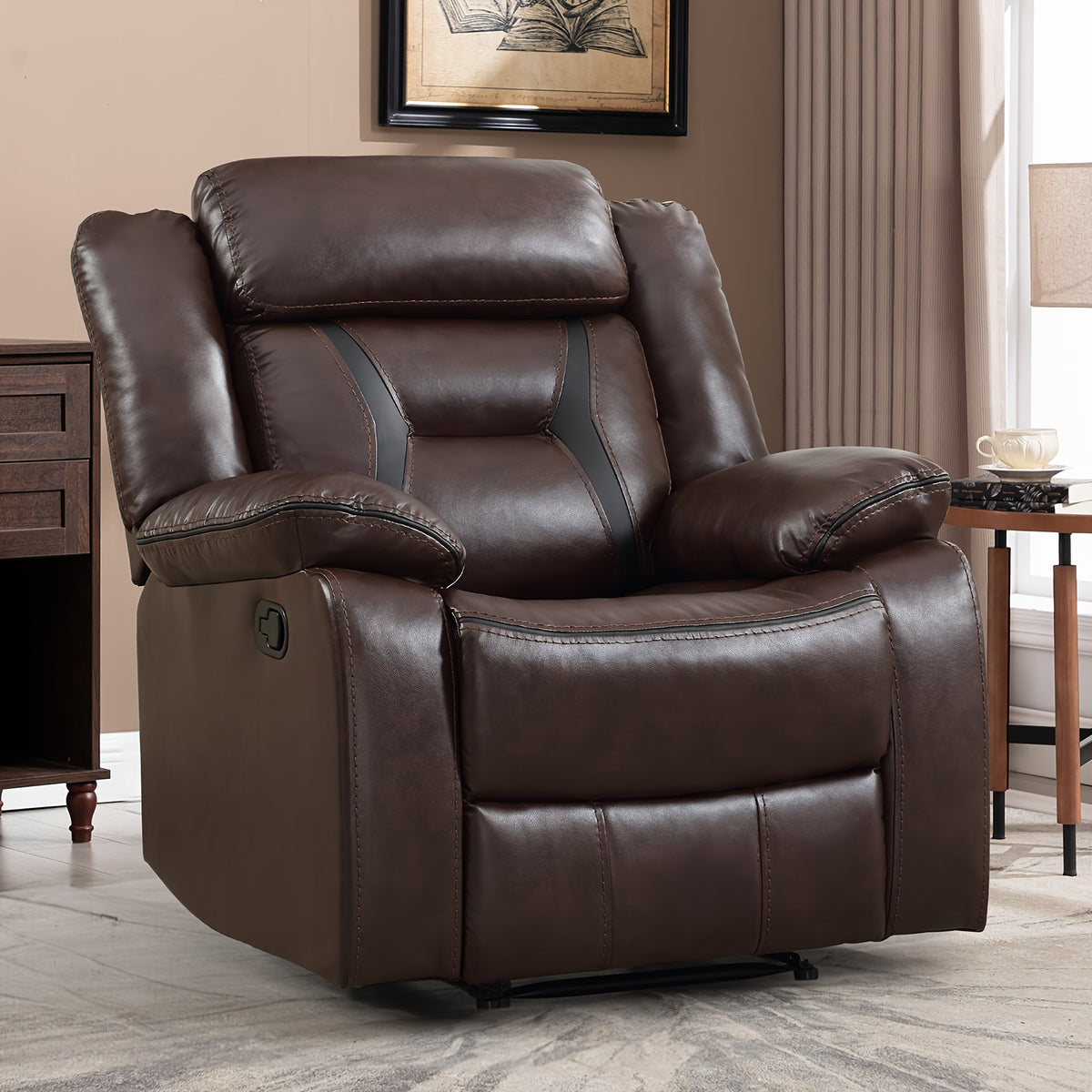 Faux Leather Manual Recliner Set: 3-Seat Sofa, Loveseat, Recliner Chair for Living Room And Meeting Room
