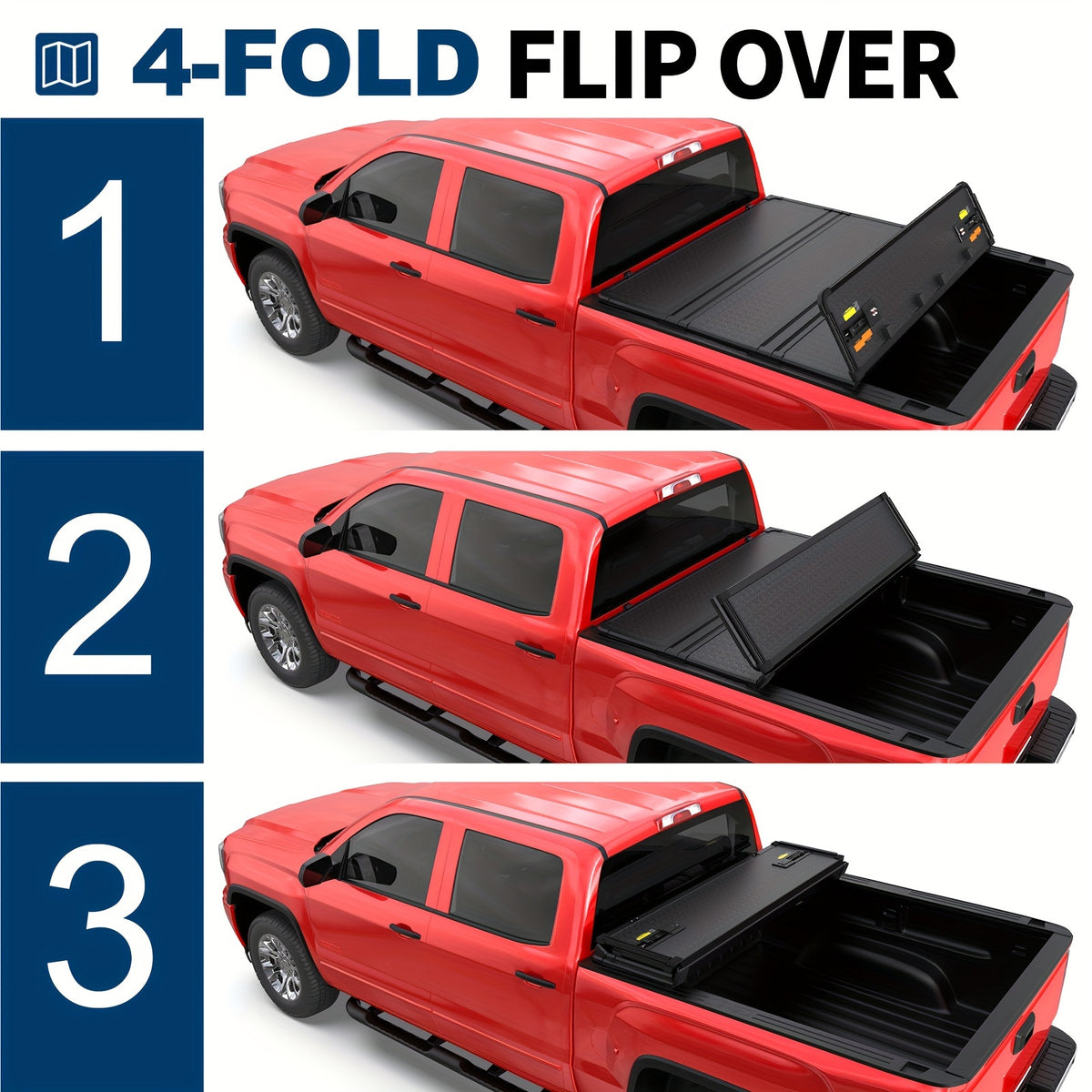 5.5ft Hard Tonneau Cover 4-Fold for Ford for F150 F-150 Truck Bed 2015-2026 W/ Lamp Truck Bed Accessories Truck Stuff Pickup Truck Bed Cover Truck Cargo Cover Pickup Tonneau Lid