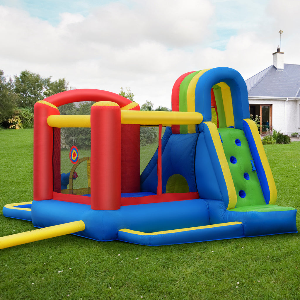 COSTWAY Inflatable Water Slide Park, Inflatable Bounce House W/ Mighty Splash Pool, Climbing Wall, Trampoline &Water Cannon, Jumping Castle for Kid Aged 3-10, Including Carry Bag, Repairing Kit, Stakes, Hose, Ball Pit, 740W Air Blower