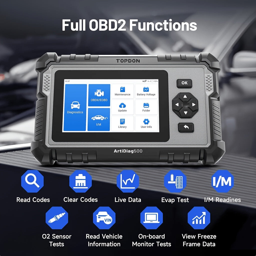 TOPDON Artidiag500 with TPMS Relear OBD2 Scanner - Full 4-System (Engine/Abs/Srs/Transmission) Diagnostics with 6 Reset Services (Oil, TPMS, BMS, EPB, SAS, Throttle) - CAN FD Support - 1000+ Vehicle - Autovin - Real-Time Live Data & Auto Shops AD500