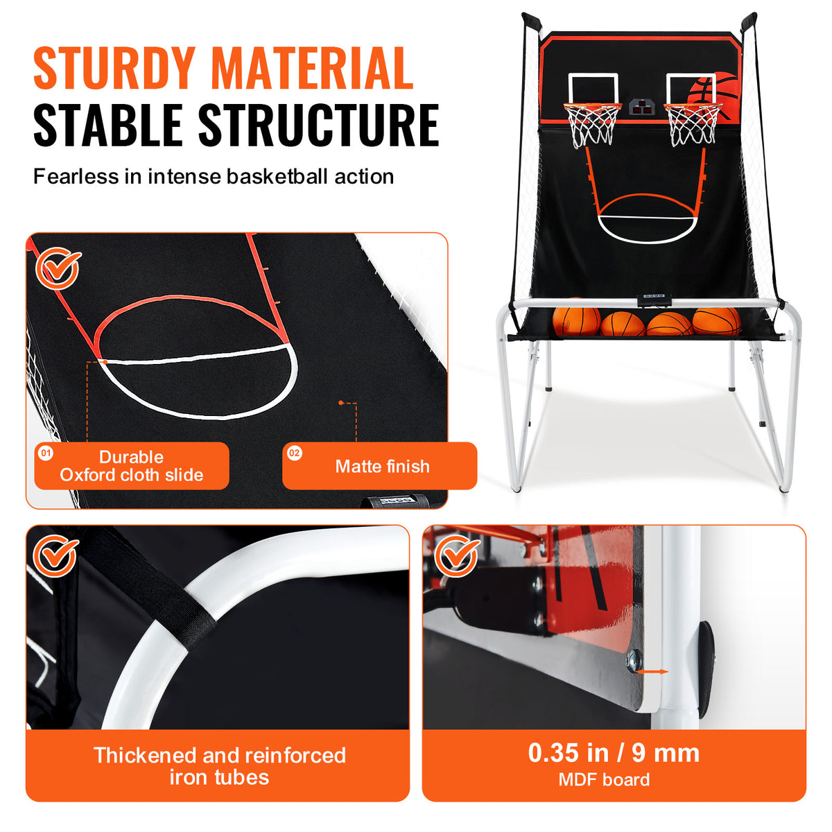VEVOR Foldable Basketball Arcade Game, 2 Player Indoor Basketball Game, Home Dual Shot Sport with 4 Balls, 8 Game Modes, Electronic Scoreboard, and Inflation Pump, Adults (Black & White)