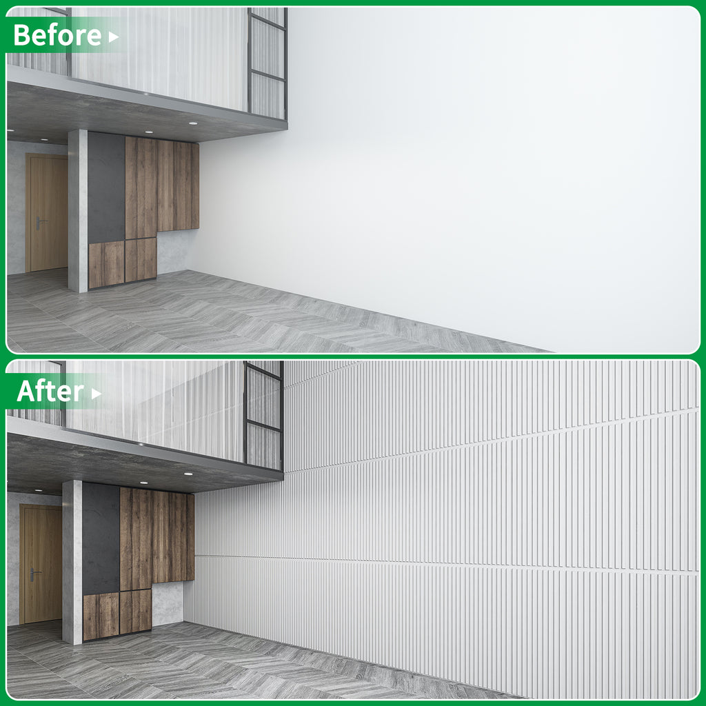 White 12-sheet 3D Slat Design Wall Panels for Interior Room Decor, 2x4 FT PVC Decorative Panels - Ideal for Stylish Flooring and Wall Enhancements