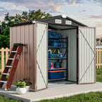 6X4/8X6/10X8/10X12Ft Gable Roof Metal Storage Shed, Heavy Duty Outdoor Garden Shed with Lockable Doors And Vents, Weather-Resistant Utility Shed for Backyard Tools, Brown/Black