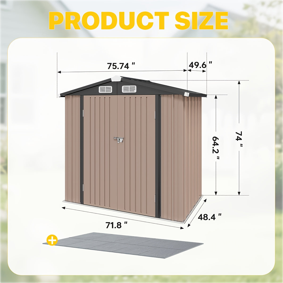 [Multi-Size Outdoor Shed] 6x4/8x6/10x8/10x12ft Multi-Size Outdoor Storage Shed, Standard & Floor-Equipped 2 Options, Gable Roof Ventilated Metal Utility Shed for Backyard Lawn