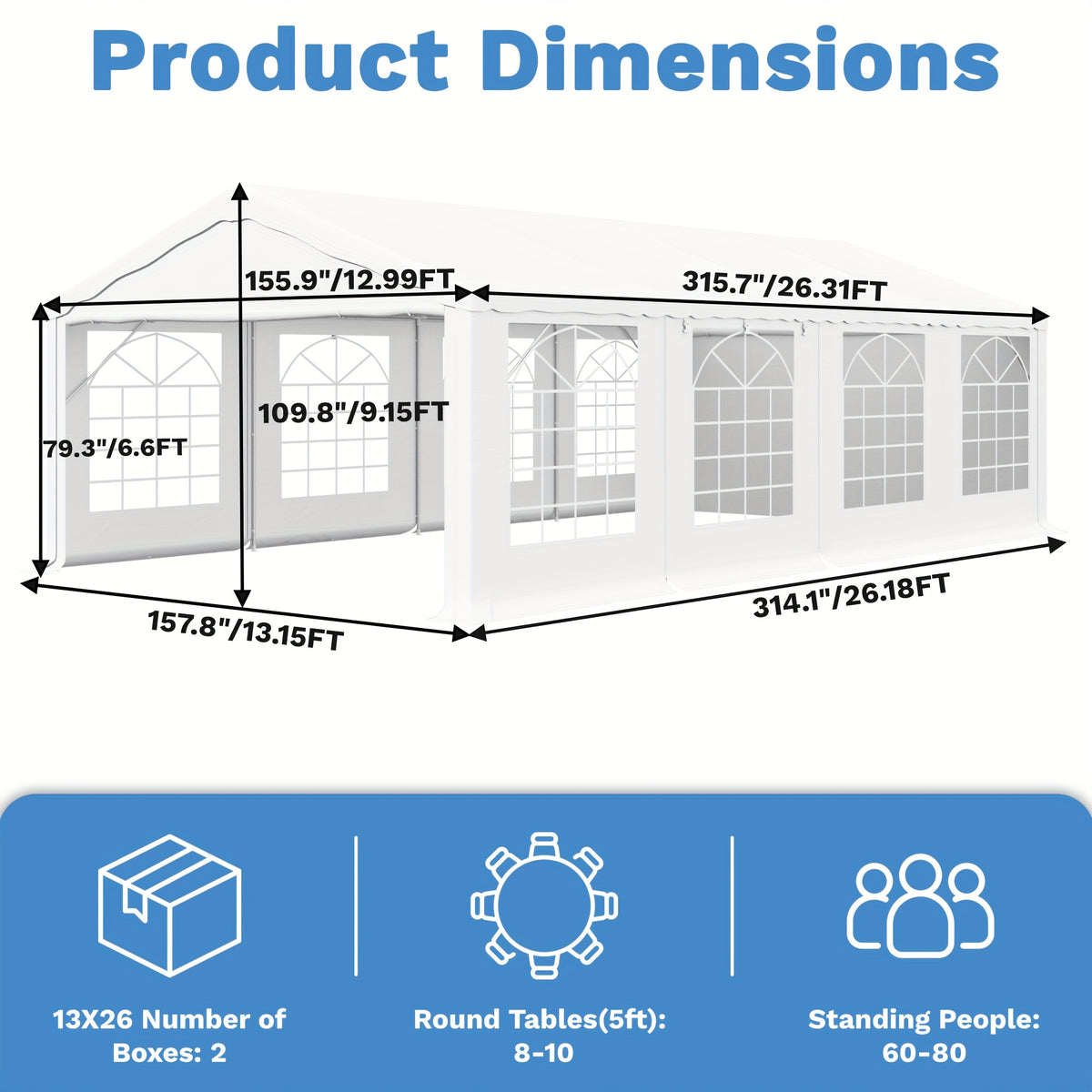 GUNJI 20x40FT & 13*26FT Heavy Duty Outdoor Party Tent, White Wedding Canopy With Removable Sidewalls, Roll-Up Doors, Storage Bags, Event & Commercial Gazebo Shelter