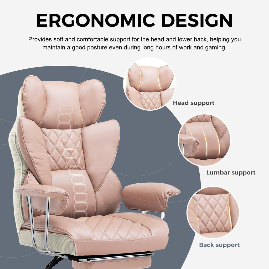Executive Office Chair for Heavy People, Gaming Chair, Ergonomic Wide Desk Computer Chair with Pocket Spring Lumbar Support, Footrest, Outward Fixed Soft Armrests, High Back PU Leather, Height Adjustable, Big and Tall