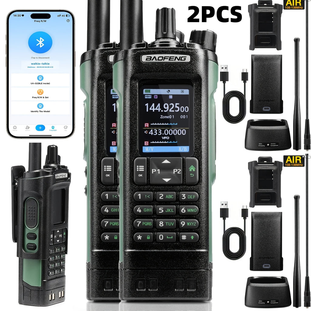 Baofeng UV-32 10W GPS Two-Way Radio, U/ V Cross-Band Repeater, NOAA Weather Alert, Long Range UHF Handheld Walkie-Talkie Suitable for Hobbyists, Outdoor Activities, Camping, Hiking, Emergency Communication Equipment, Camping Gear, Rugged Design, Port
