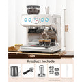 20 Bar Espresso Machine with Built-In Grinder, Professional Cappuccino And Latte Machines with Milk Frother, 3-In-1 Stainless Steel Espresso Coffee Maker for Home, Office, Or Cafe