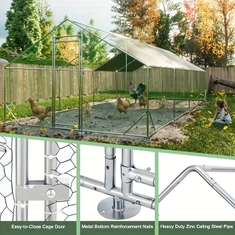 Large Metal Chicken Coop, Walk-in Chicken Run, Galvanized Wire Poultry Chicken Hen Pen Cage, Rabbits Duck Cages With Waterproof And Anti-Ultraviolet Cover For Outside(10' L X 20' W X 6.56' H), Without Battery