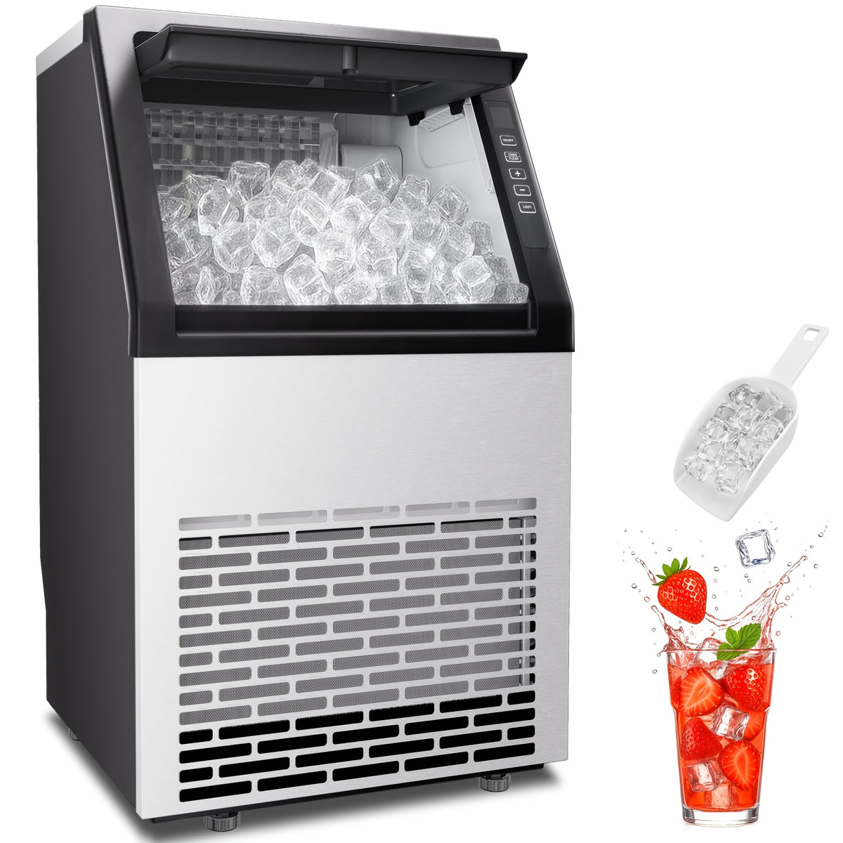 110 Lbs/24H Commercial Ice Maker, 36 Cubes/11mins, 13 Lbs Ice Storage Capacity, Counter Ice Maker Self Cleaning, 24 Hour Timer Stainless Steel Freestanding Ice Maker Machine