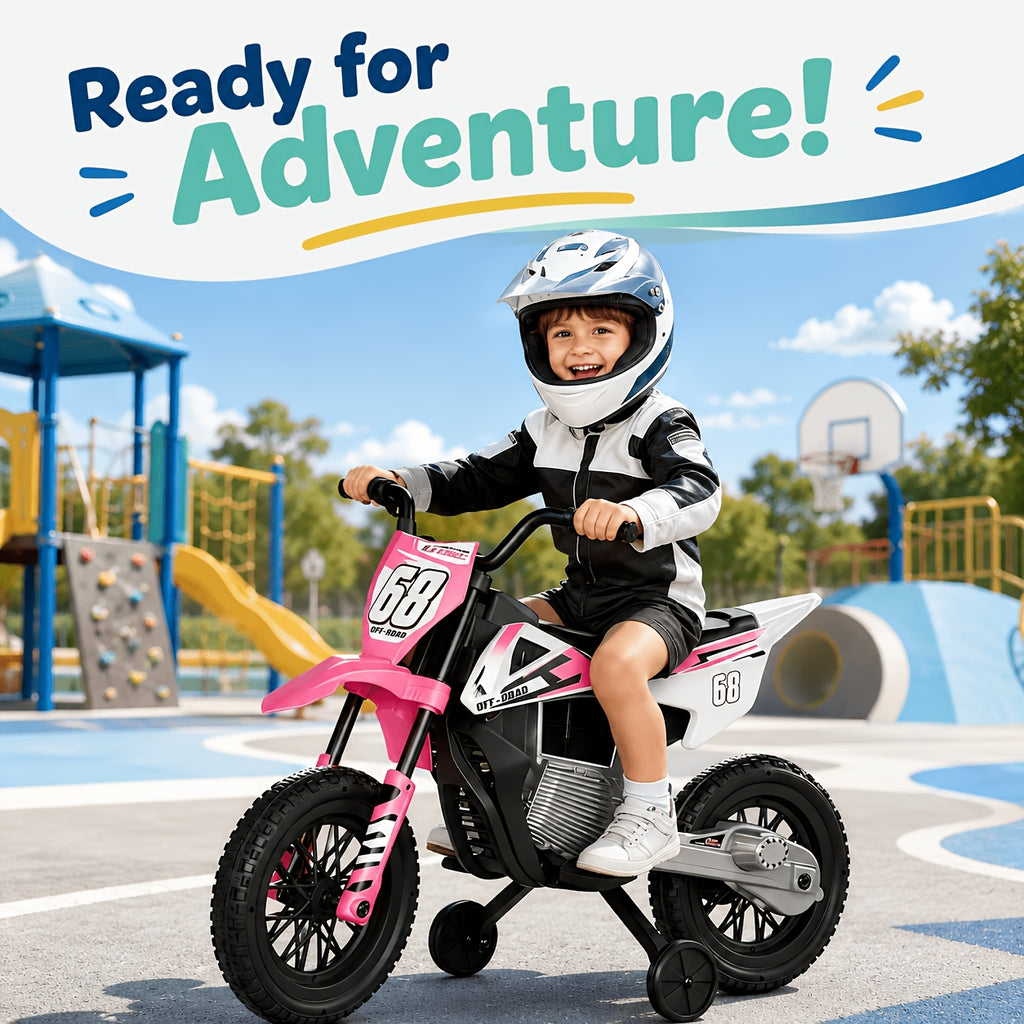 12V Kids'Ride-On Motorcycle, Upgraded Dual Motors, Training Wheels for Safety, Twist Throttle Control & Built-in Music, Perfect Gift for Kids Ages 3+