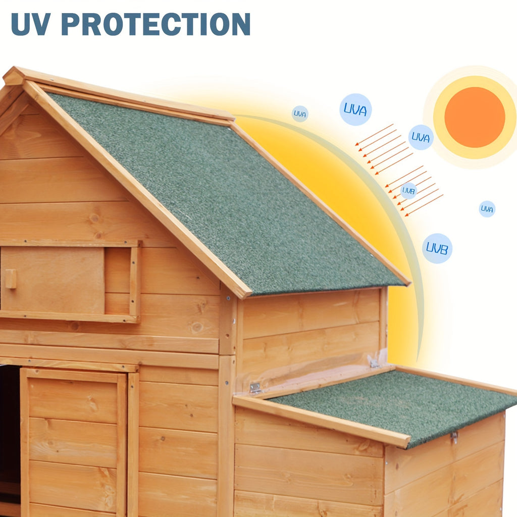 Large Chicken Coop with Wheels, Waterproof Outdoor Hen House for 6-8 Chickens, Movable Chicken House with Two Nesting Boxes, Removable Tray, PVC Cover, Wooden Duck Coop Rabbit Hutch