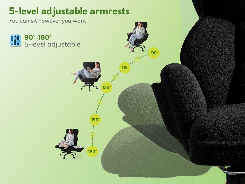 Big Tall Office Chair, Flip Armrests For Pets & Cross Legged Sitting, Adjustable Back & Footrest, Comfortable Fabric Executive Ergonomic Chair For Office, Study, Meeting Room, Pink, White, Black, Grey