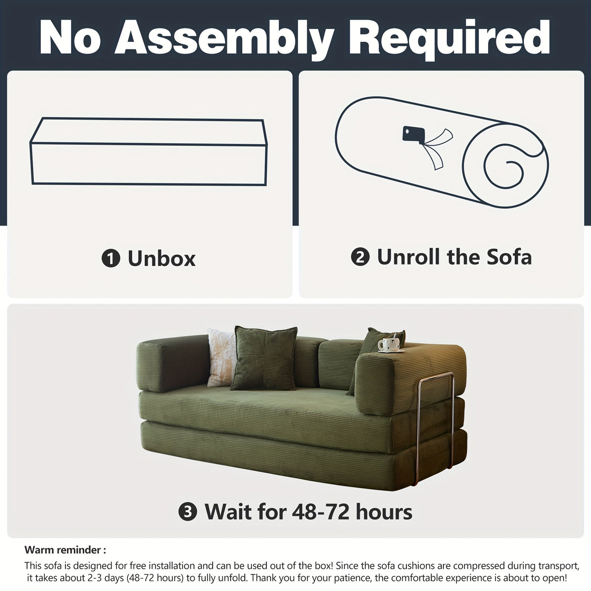 Boneless Sofa Bed, Modern Cloud Couch Folding Sofa Bed, Modular Sofa In A Box Compressed Memory Foam Sofa with Washable Sofa Cover for Living Room, Bedroom, Apartment
