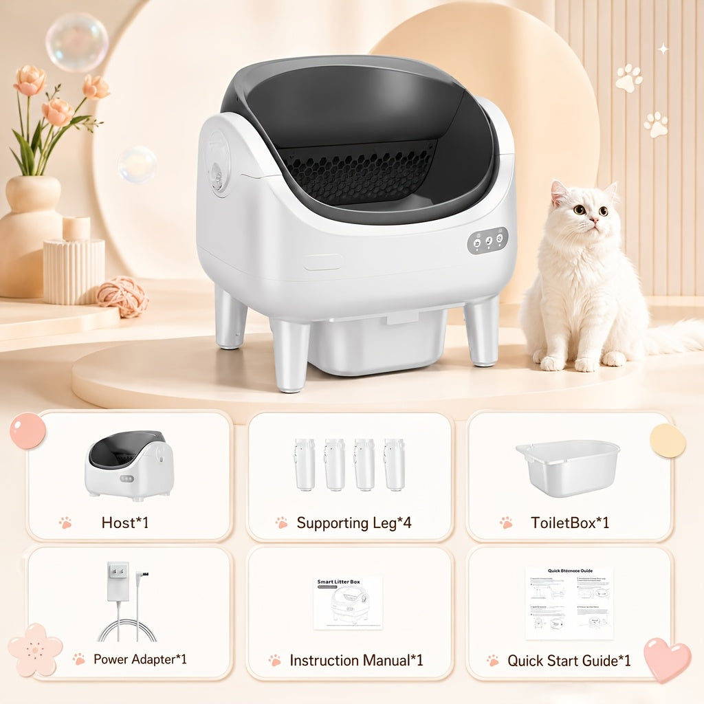 [Self-Cleaning Litter Box] Extra-Large Smart Self-Cleaning Litter Box with Built-In Sterilizing Light for Double Deodorization, Large-Capacity Waste Tray, 14-Day Automatic Cleaning, Open Design, Ideal Choice for Busy Households, Without Battery