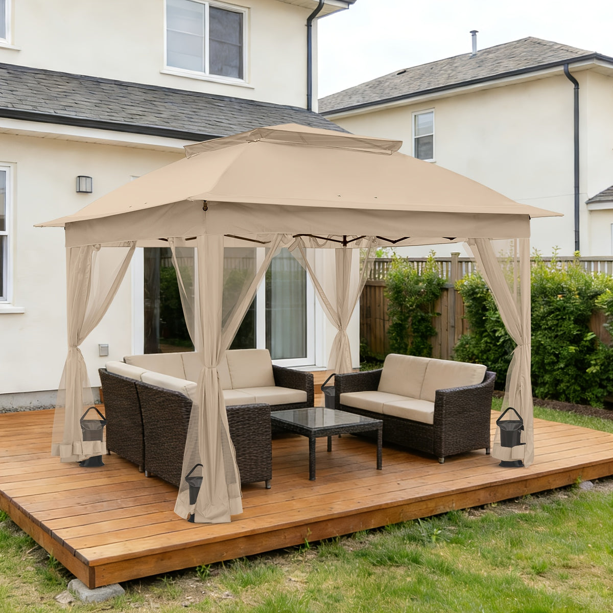 11x11 Instant Pop-Up Gazebo Tent with Mosquito Netting Suitable for Outdoor, Portable Canopy for Camping, Picnic, Backyard, Poolside - Setup, No Assembly Required, Lightweight Frame & Netted Walls for