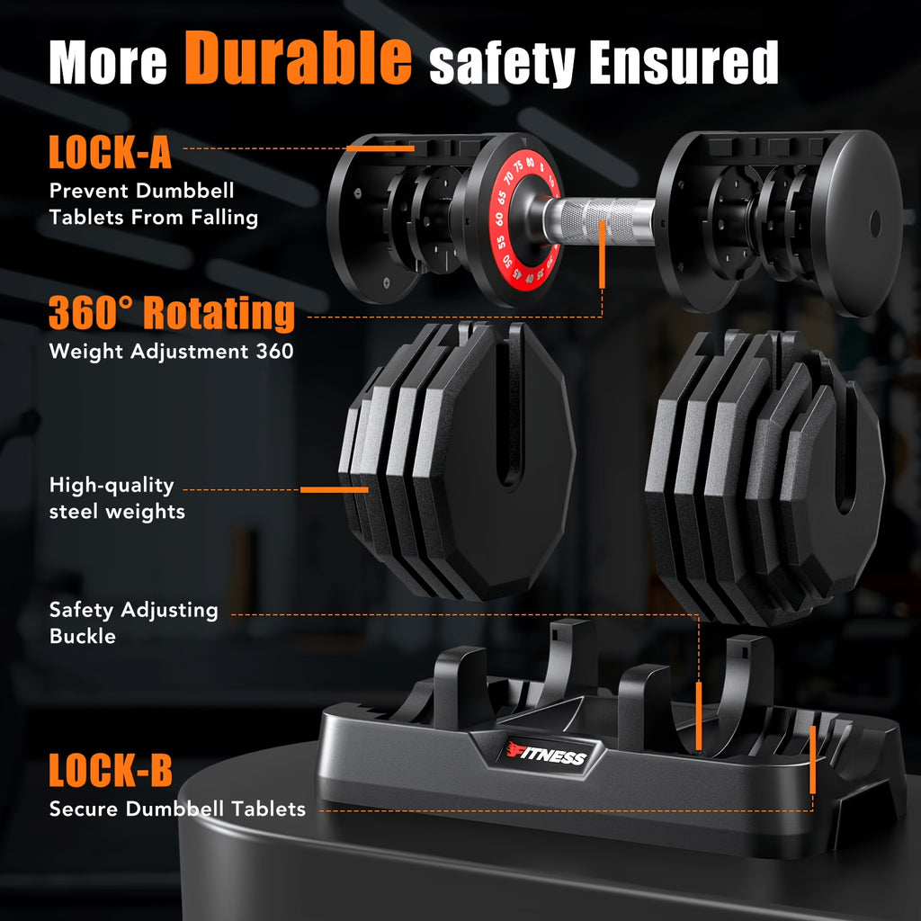 80/55LBS Adjustable Dumbbell with Base (1pc/2pcs), Non-Slip Textured Handle, 1 Second Weight Adjustment, Octagonal Design, Suitable for Home Gym Exercise, Strength Training Equipment, Suitable for Men/Women
