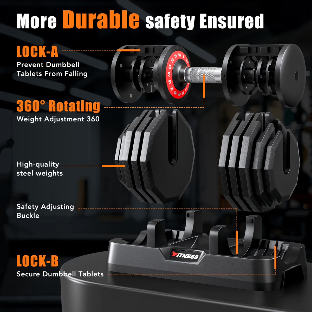 80/55LBS Adjustable Dumbbell with Base (1pc/2pcs), Non-Slip Textured Handle, 1 Second Weight Adjustment, Octagonal Design, Suitable for Home Gym Exercise, Strength Training Equipment, Suitable for Men/Women